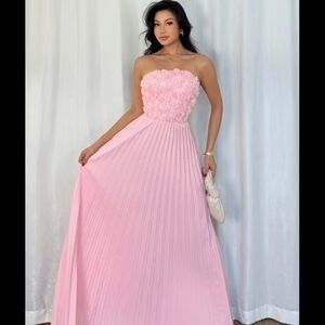 Chic Strapless Pink Floral Gown